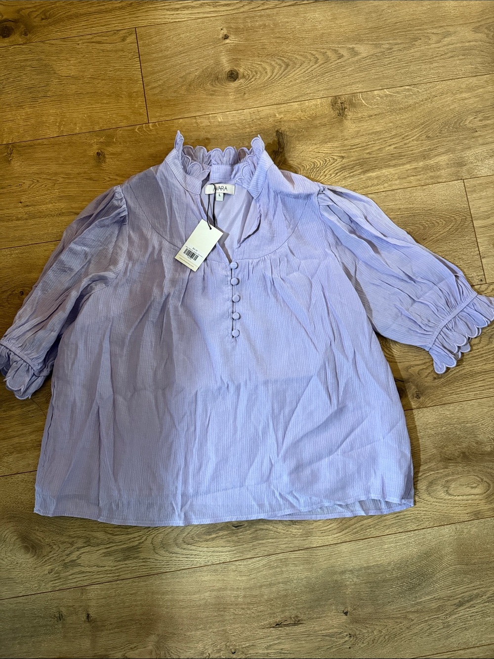 AVARA Hailey Top - Lavender Ruffle-Neck Puff Sleeve Blouse